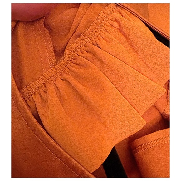 ELOQUII Blouse Satin Boat Neck Long Ruched Sleeves Burnt Orange Blouse Size 18 - Picture 6 of 13